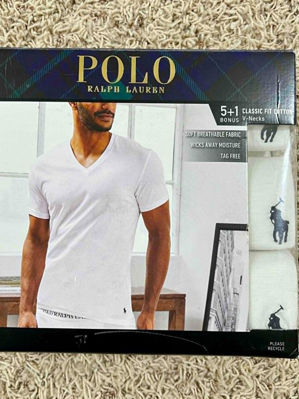 Polo Ralph Lauren Men's Classic-Fit V-Neck Undershirts White 6-Pack, Size Large